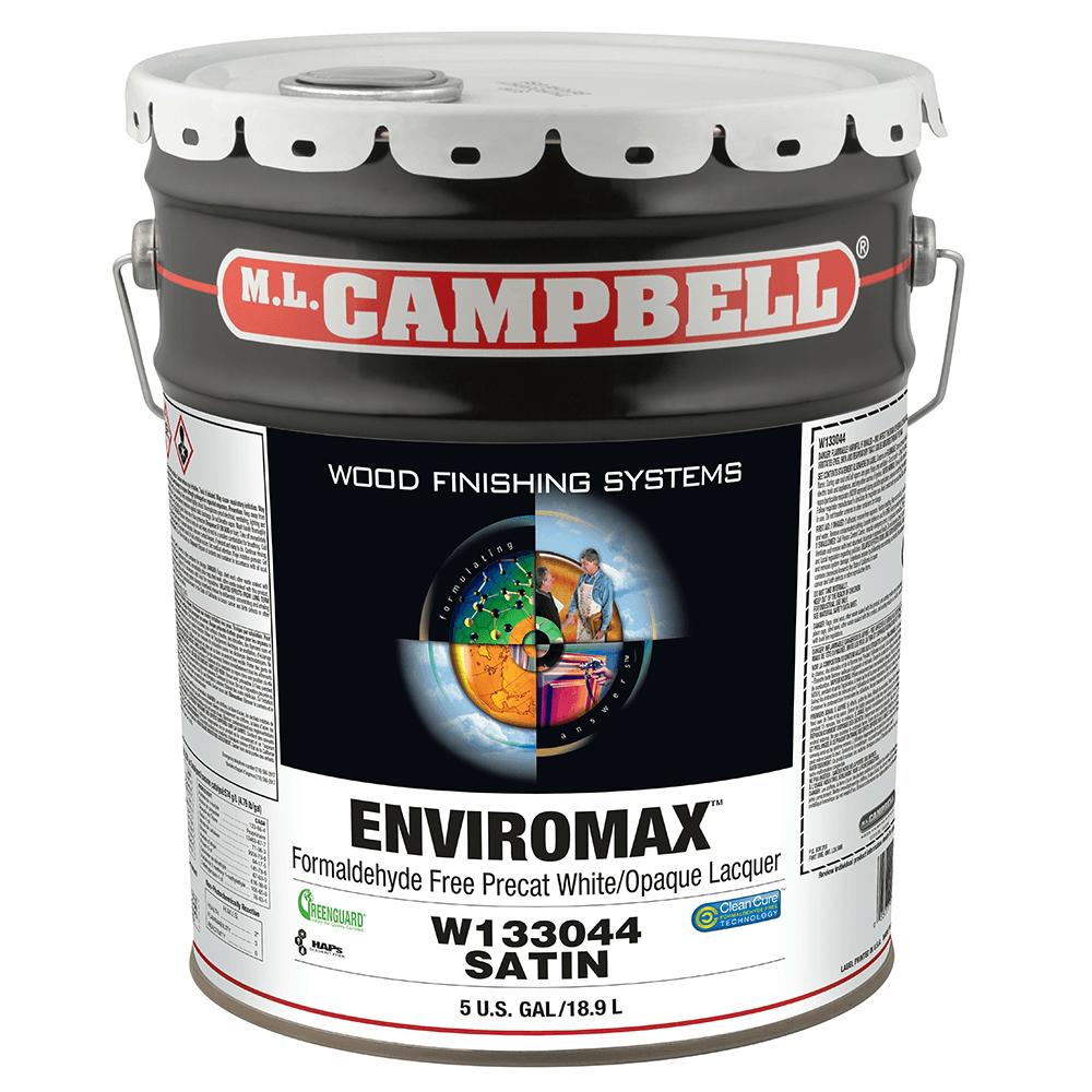 EnviroMax Formaldehyde Free Pre-Catalyst White/Opaque Lacquer, Satin, 5 Gallon Pail