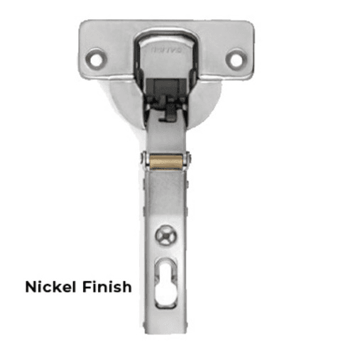 Series N 94° Opening Thick Door Hinge, 52mm Bore Pattern, Inset, Soft-Closing, Screw-On, Nickel