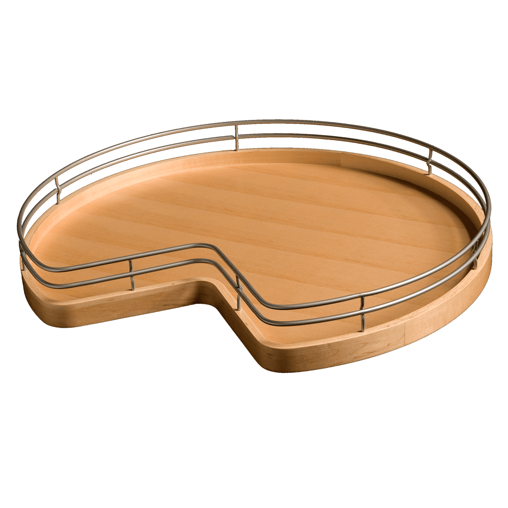 32" Kidney 2 Tray Wood Lazy Susan with Platinum Series Wire Rim, Ball Bearing Swivel and Detent