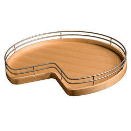 32" Kidney 2 Tray Wood Lazy Susan with Platinum Series Wire Rim, Ball Bearing Swivel and Detent