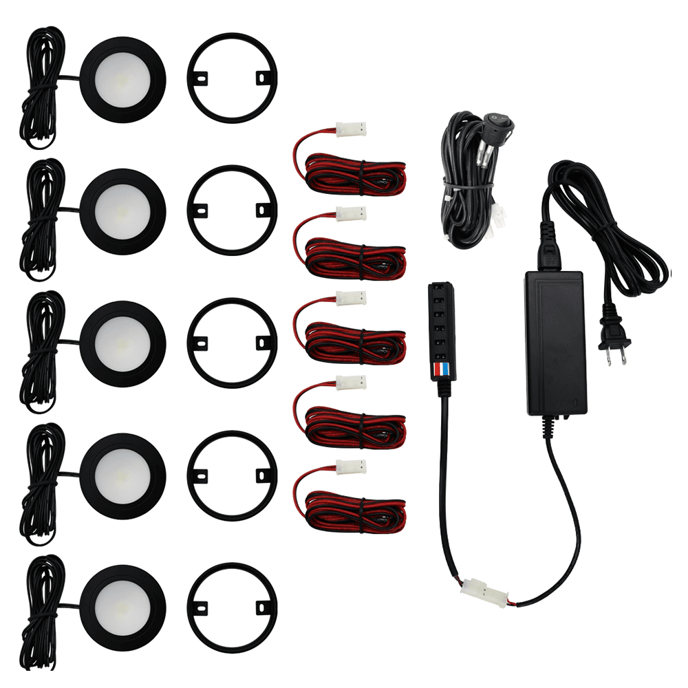 R523 3W Cool White 5 Light Puck Kit, Black