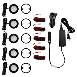 R523 3W Cool White 5 Light Puck Kit, Black