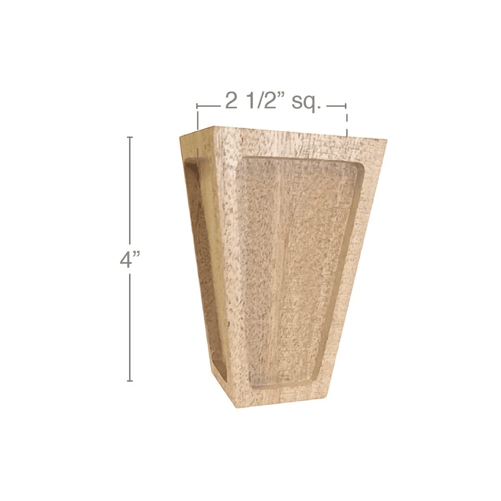 4" x 2-1/2" x 2-1/2" Mission Tall Square Bun Foot, Alder