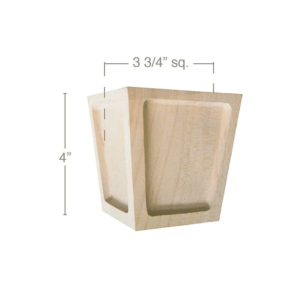 4" x 3-3/4" x 3-3/4" Mission Square Bun Foot, Maple