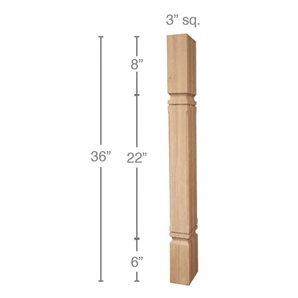 36" x 3" x 3" Mission Chamfered Island Column, Cherry