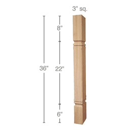 36" x 3" x 3" Mission Chamfered Island Column, Maple