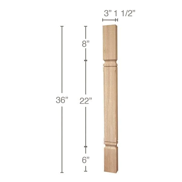 36" x 1-1/2" x 3" Mission Chamfered Island Split Column, Cherry