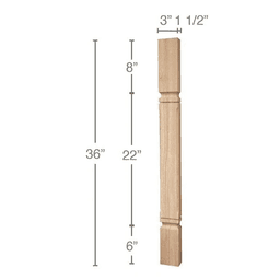 36" x 1-1/2" x 3" Mission Chamfered Island Split Column, Maple