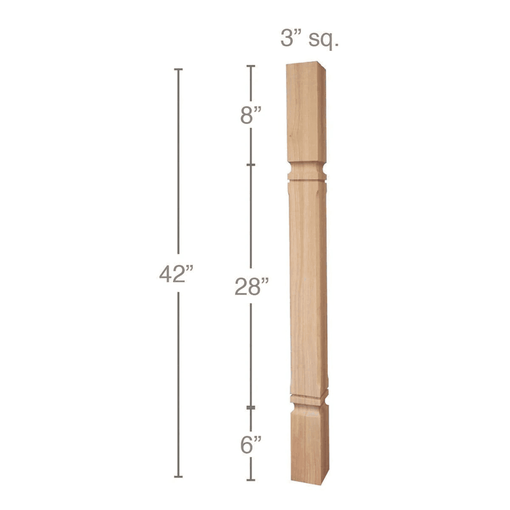 42" x 3" x 3" Mission Chamfered Bar Column, Alder