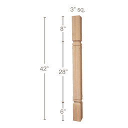 42" x 3" x 3" Mission Chamfered Bar Column, Alder