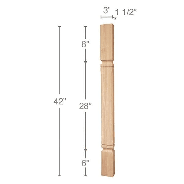 42" x 1-1/2" x 3" Mission Chamfered Bar Split Column, Maple