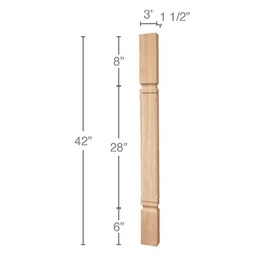 42" x 1-1/2" x 3" Mission Chamfered Bar Split Column, Maple