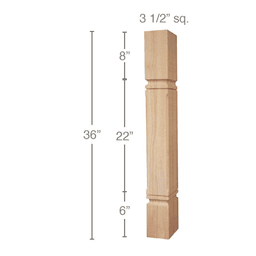 36" x 3-1/2" x 3-1/2" Mission Chamfered Island Column, Alder