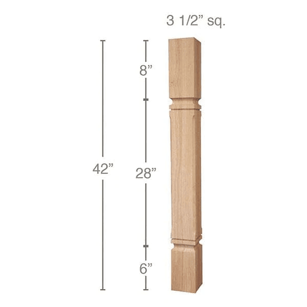 42" x 3-1/2" x 3-1/2" Mission Chamfered Bar Column, Cherry