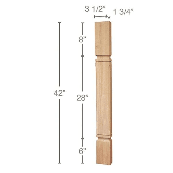 42" x 1-3/4" x 3-1/2" Mission Chamfered Bar Split Column, Alder