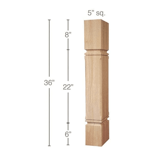 36" x 5" x 5" Mission Chamfered Island Column, Maple