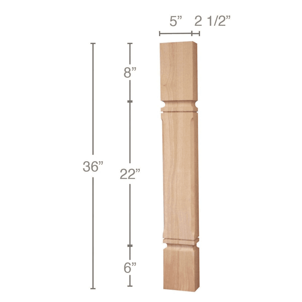 36" x 2-1/2" x 5" Mission Chamfered Island Split Column, Alder