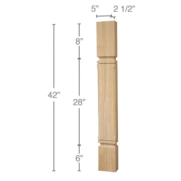 42" x 2-1/2" x 5" Mission Chamfered Bar Split Column, Alder