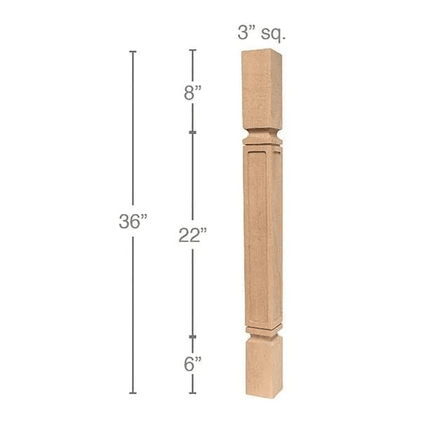 36" x 3" x 3" Mission Island Column, Alder
