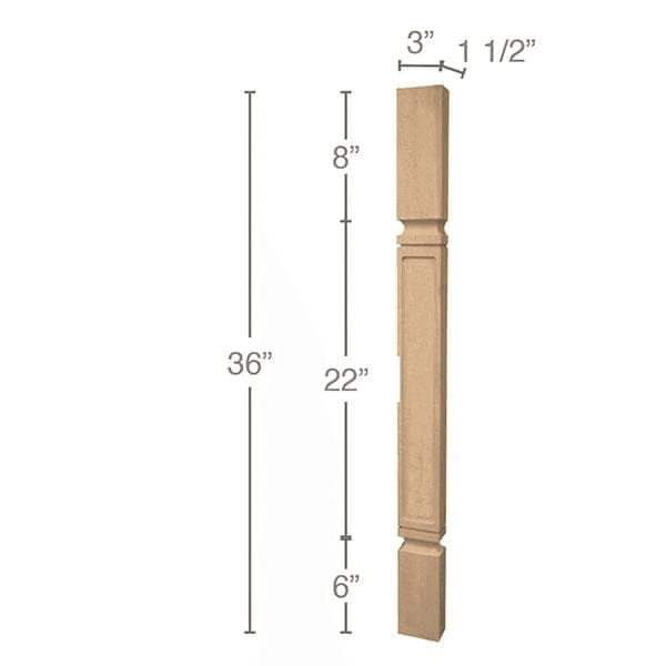 36" x 1-1/2" x 3" Mission Island Split Column, Maple