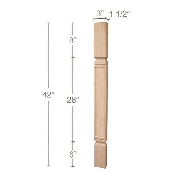 42" x 1-1/2" x 3" Mission Bar Split Column, Maple