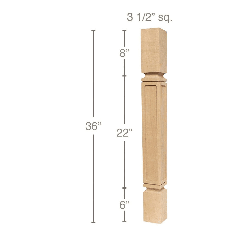 36" x 3-1/2" x 3-1/2" Mission Island Column, Maple