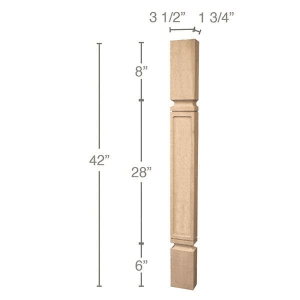 42" x 1-3/4" x 3-1/2" Mission Bar Split Column, Alder