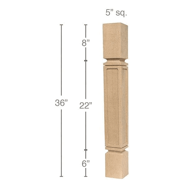 36" x 5" x 5" Mission Island Column, Maple