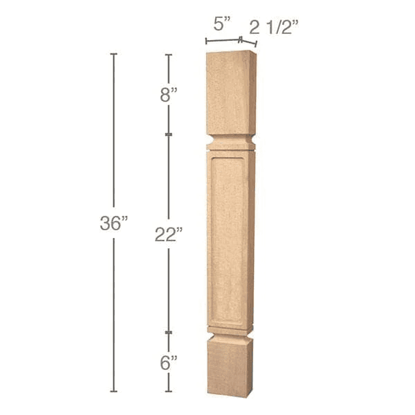 36" x 2-1/2" x 5" Mission Island Split Column, Alder