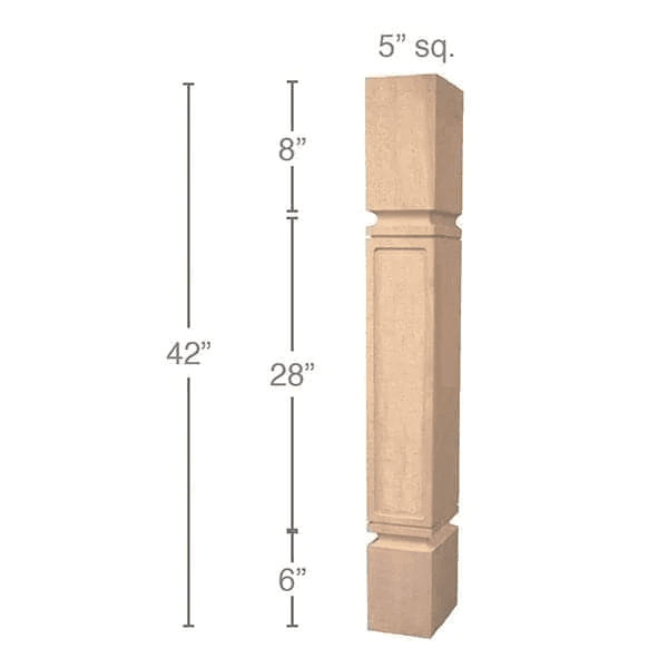42" x 5" x 5" Mission Bar Column, Alder