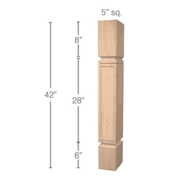 42" x 5" x 5" Mission Bar Column, Alder