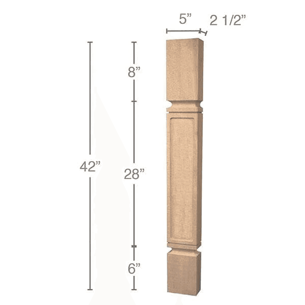 42" x 2-1/2" x 5" Mission Bar Split Column, Alder