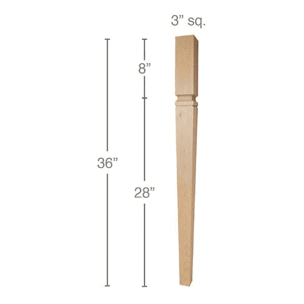 36" x 3" x 3" Mission Tapered Island Column, Maple