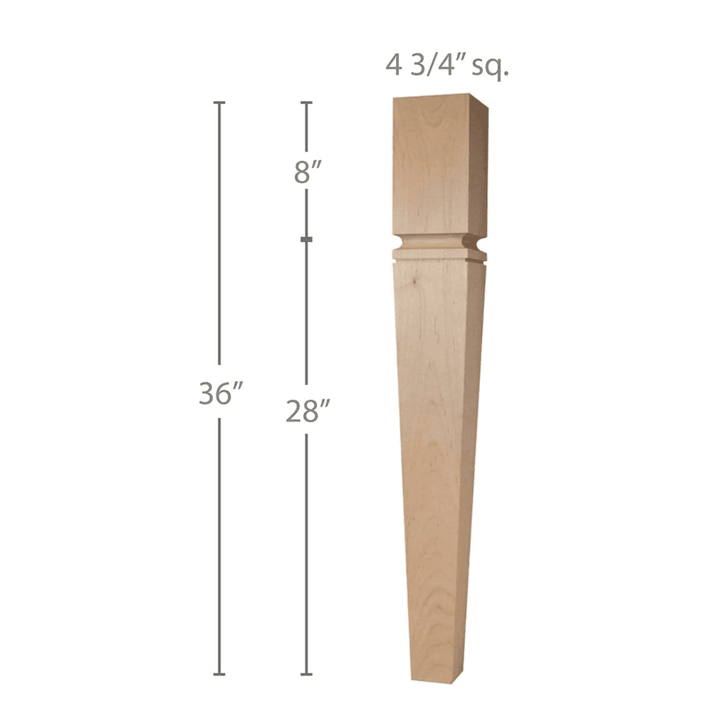 36" x 5" x 5" Mission Tapered Island Column, Maple