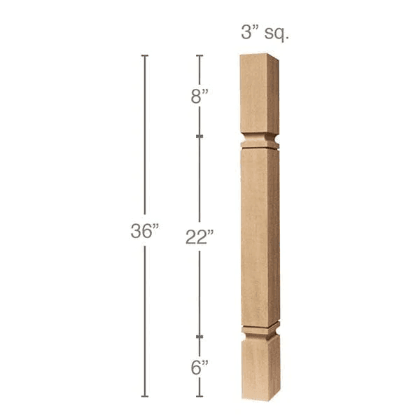 36" x 3" x 3" Metro Island Column, Maple
