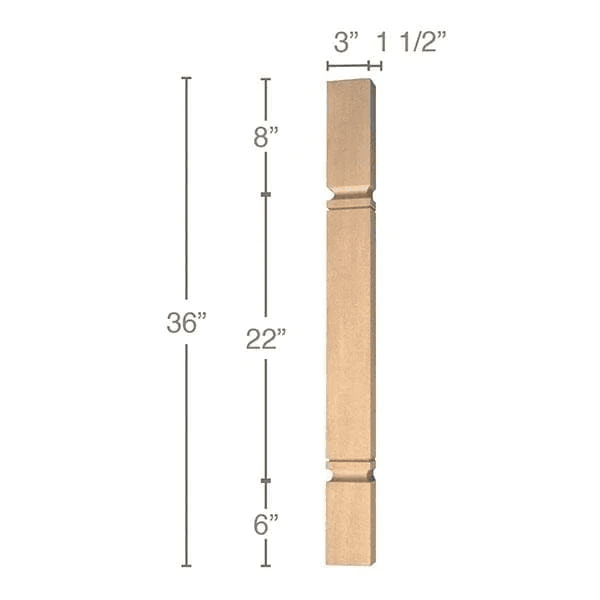 36" x 1-1/2" x 3" Metro Island Split Column, Cherry