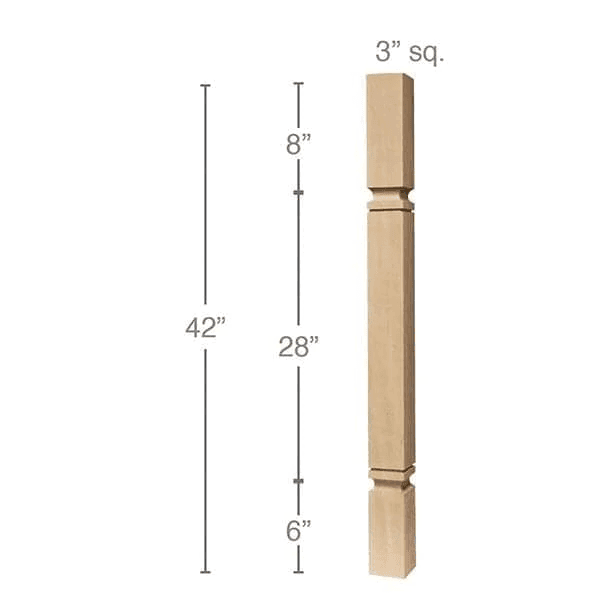 42" x 3" x 3" Metro Cam Bar Column, Alder