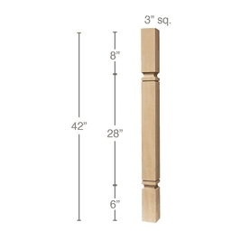42" x 3" x 3" Metro Cam Bar Column, Alder