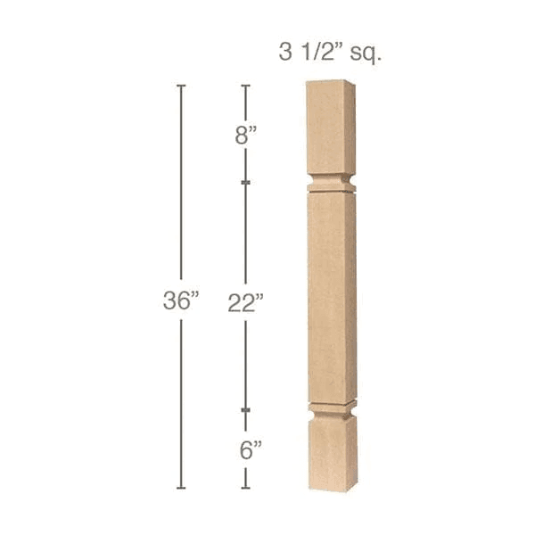 36" x 3-1/2" x 3-1/2" Metro Island Column, Maple