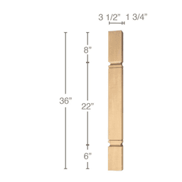 36" x 1-3/4" x 3-1/2" Metro Island Split Column, Alder