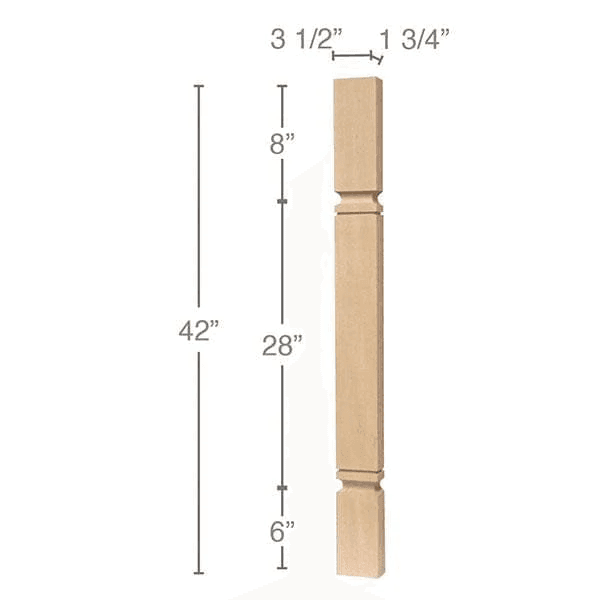42" x 3-1/2" x 3-1/2" Metro Cam Bar Column, Alder