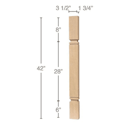 42" x 3-1/2" x 3-1/2" Metro Cam Bar Column, Alder