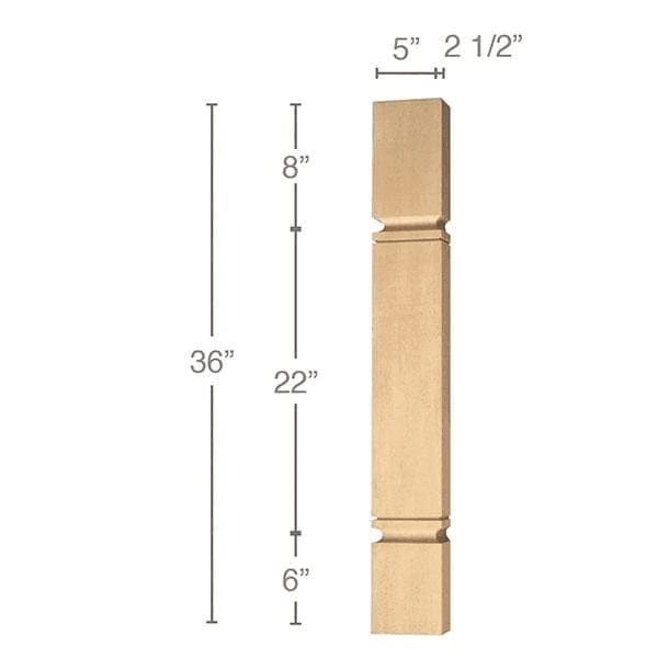 36" x 2-1/2" x 5" Metro Island Split Column, Maple