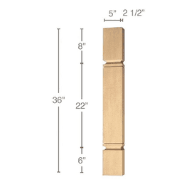 36" x 2-1/2" x 5" Metro Island Split Column, Alder