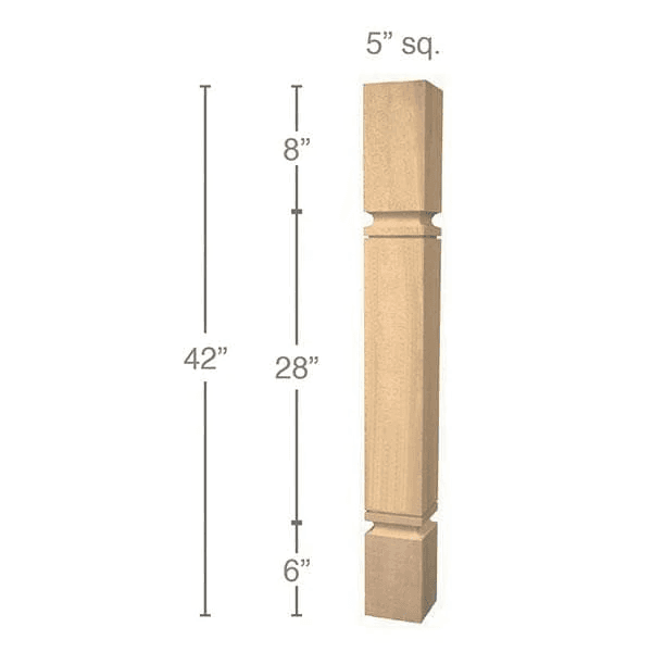 42" x 5" x 5" Metro Cam Bar Column, Alder
