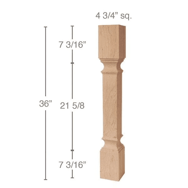 36" x 4-3/4" x 4-3/4" Metro Island Column, Maple