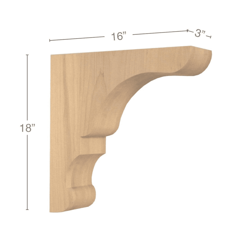 18" x 16" x 3" Transitional Rangehood Corbel, Alder