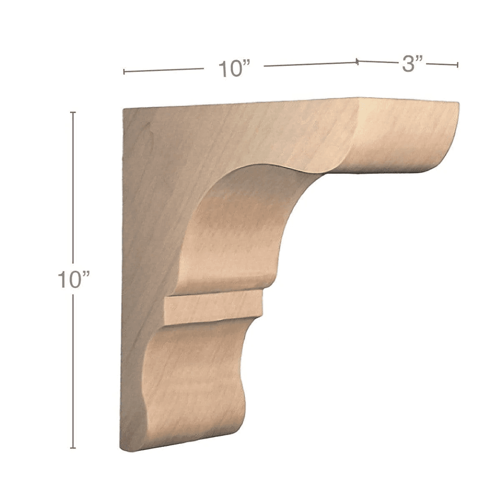 10" x 10" x 3" Transitional Rangehood Corbel, Alder