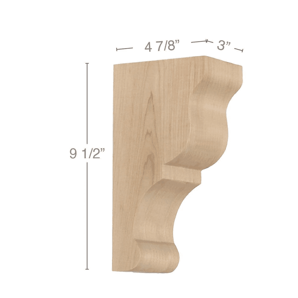 9-1/2" x 47/8" x 3" Transitional Medium Bar Bracket Corbel, Cherry