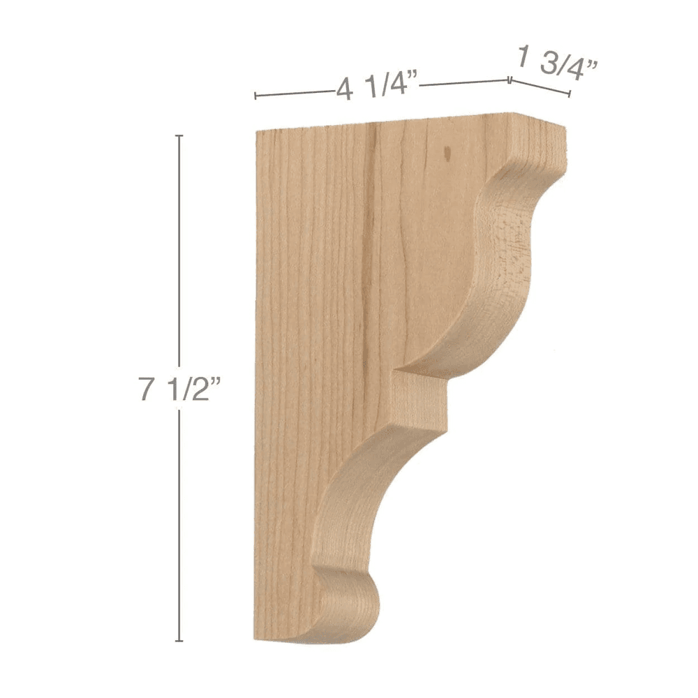7-1/2" x 4-1/4" x 1-3/4" Transitional Small Bar Bracket Corbel, Alder